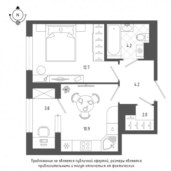 Однокомнатная квартира 35.9 м²