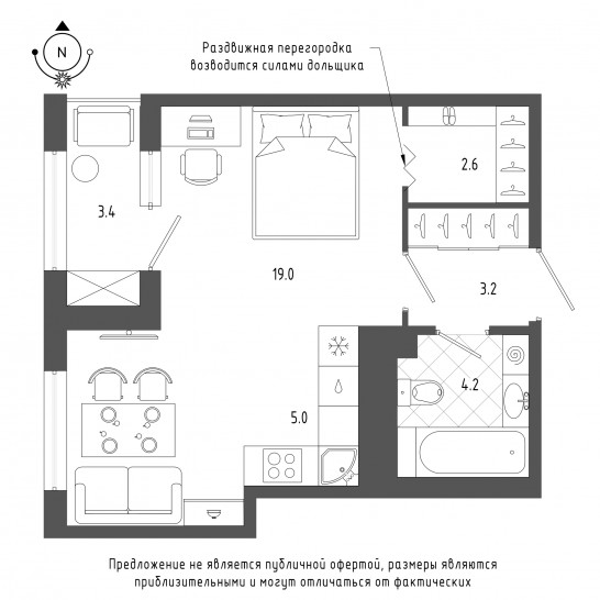 Однокомнатная квартира 35.6 м²